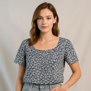 Madewell Black and Blue Blouse Elegant Top 🦋